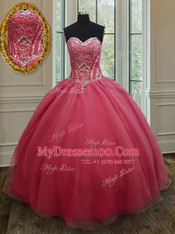 Custom Design Floor Length Ball Gowns Sleeveless Pink Quinceanera Gowns Lace Up