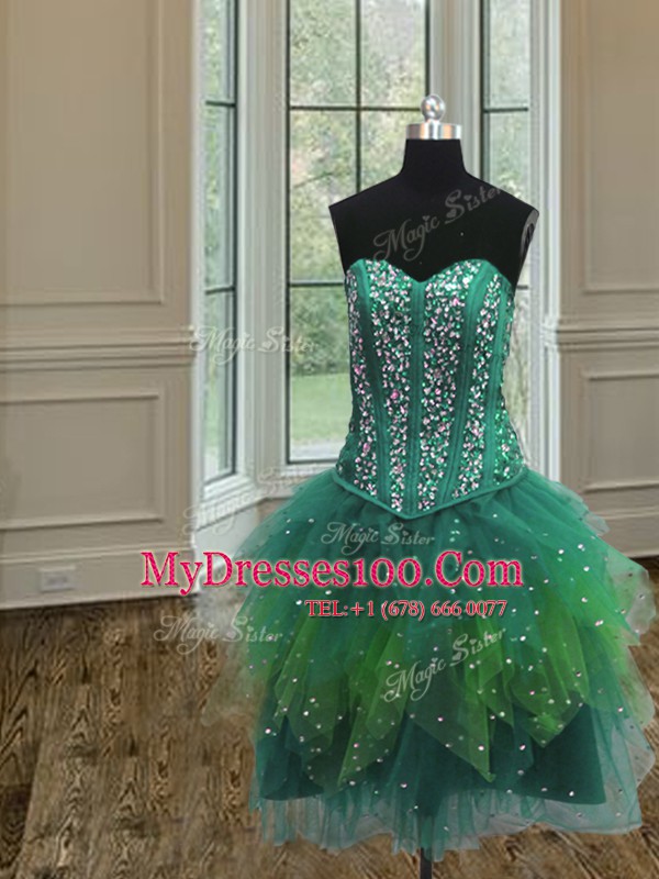 Three Piece Sweetheart Sleeveless Lace Up 15 Quinceanera Dress Multi-color Tulle