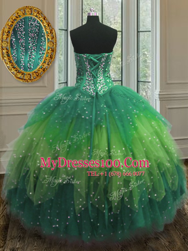 Three Piece Sweetheart Sleeveless Lace Up 15 Quinceanera Dress Multi-color Tulle