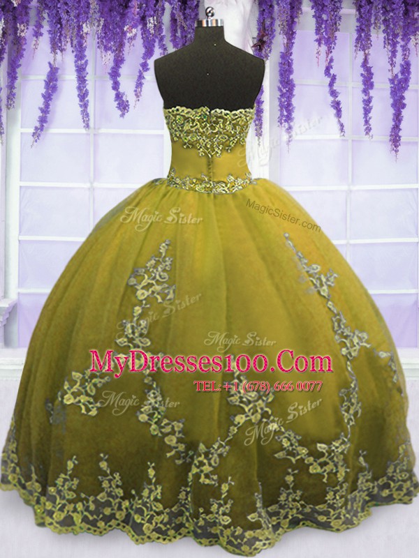 On Sale Sleeveless Zipper Floor Length Appliques Sweet 16 Dresses