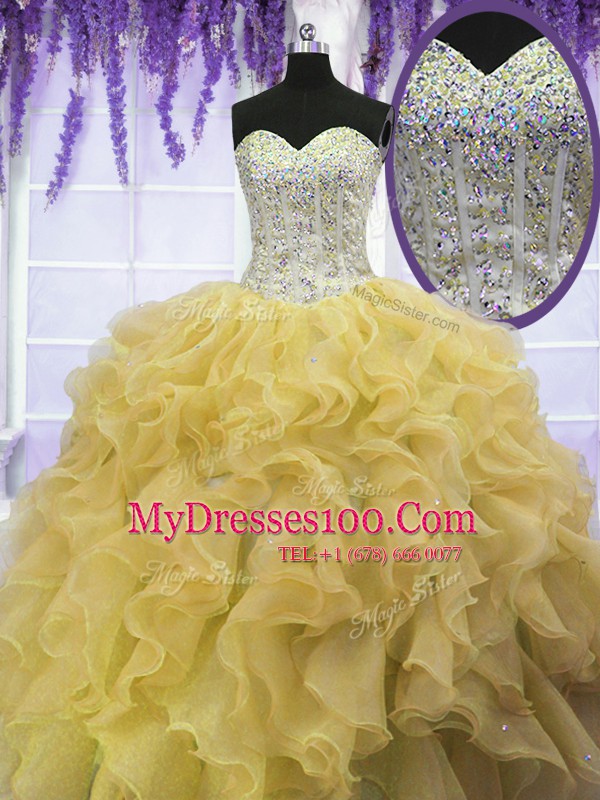 Low Price Sleeveless Lace Up Floor Length Beading and Ruffles Sweet 16 Quinceanera Dress