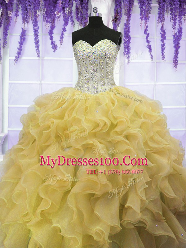 Low Price Sleeveless Lace Up Floor Length Beading and Ruffles Sweet 16 Quinceanera Dress