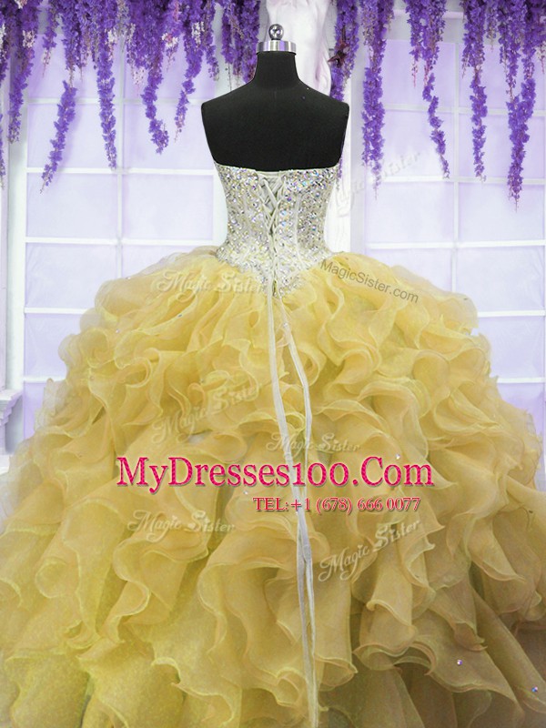 Low Price Sleeveless Lace Up Floor Length Beading and Ruffles Sweet 16 Quinceanera Dress