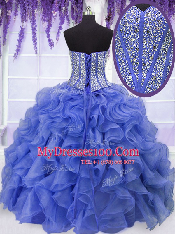 Inexpensive Sweetheart Sleeveless Lace Up 15th Birthday Dress Royal Blue Organza