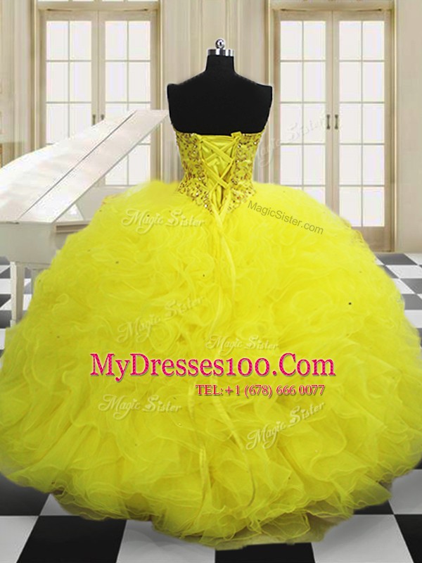 Custom Fit Ball Gowns 15 Quinceanera Dress Light Yellow Sweetheart Tulle Sleeveless Floor Length Lace Up