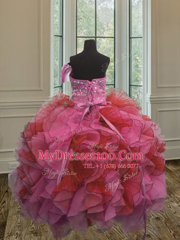 Exceptional Strapless Sleeveless Organza Sweet 16 Quinceanera Dress Beading and Ruffles Lace Up