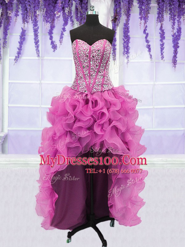 Hot Selling Four Piece Sleeveless Organza Floor Length Lace Up Sweet 16 Dress in Lilac with Ruffles and Sequins