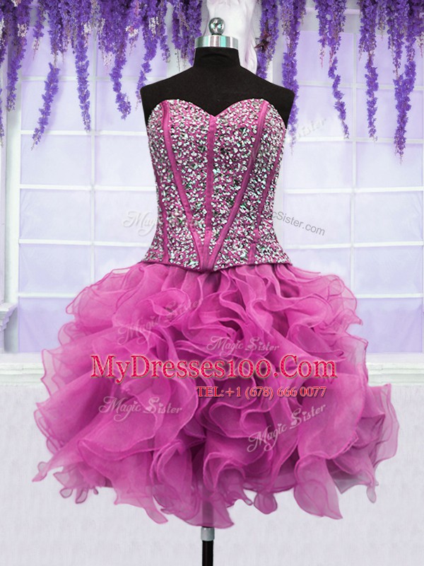 Hot Selling Four Piece Sleeveless Organza Floor Length Lace Up Sweet 16 Dress in Lilac with Ruffles and Sequins