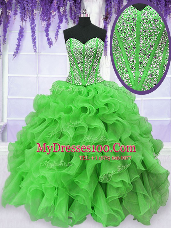 Custom Design Beading and Ruffles Quinceanera Dress Lace Up Sleeveless Floor Length