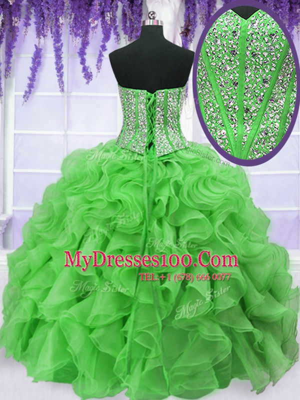 Custom Design Beading and Ruffles Quinceanera Dress Lace Up Sleeveless Floor Length