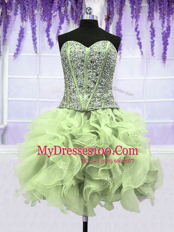 Four Piece Sweetheart Sleeveless Organza Quinceanera Gowns Ruffles and Sequins Lace Up