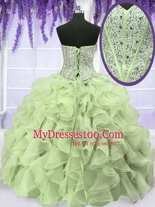 Four Piece Sweetheart Sleeveless Organza Quinceanera Gowns Ruffles and Sequins Lace Up