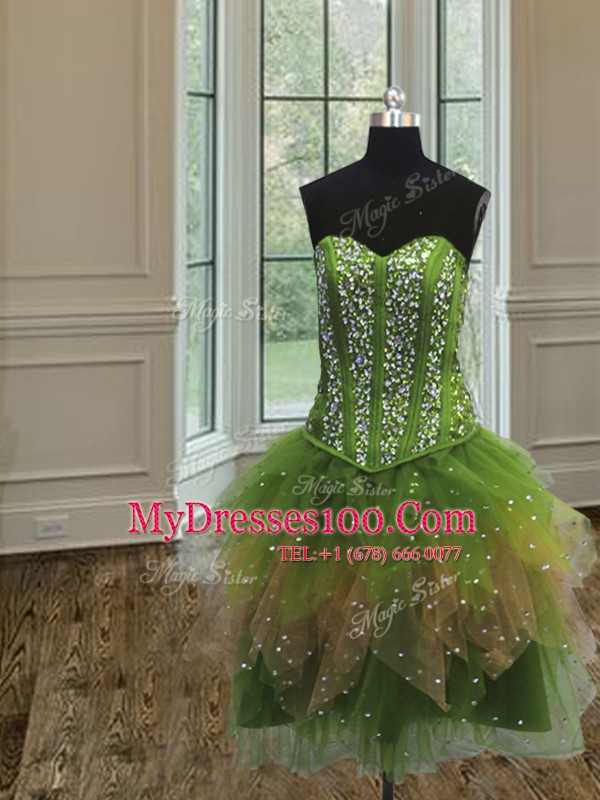 Great Three Piece Multi-color Sleeveless Floor Length Beading Lace Up Quince Ball Gowns