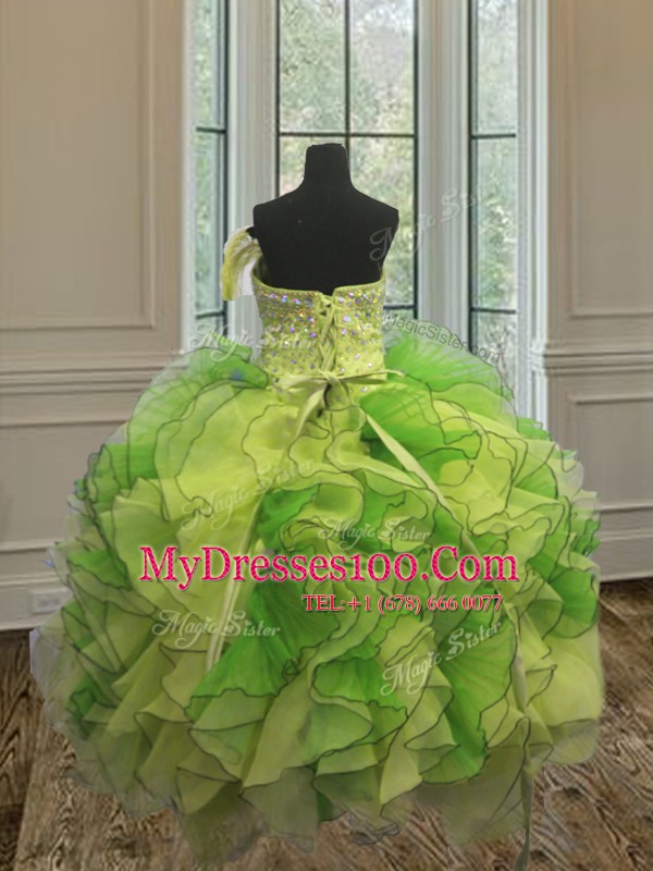 Multi-color Strapless Lace Up Beading and Ruffles Sweet 16 Quinceanera Dress Sleeveless