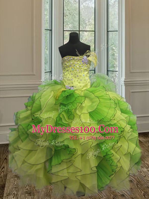 Multi-color Strapless Lace Up Beading and Ruffles Sweet 16 Quinceanera Dress Sleeveless