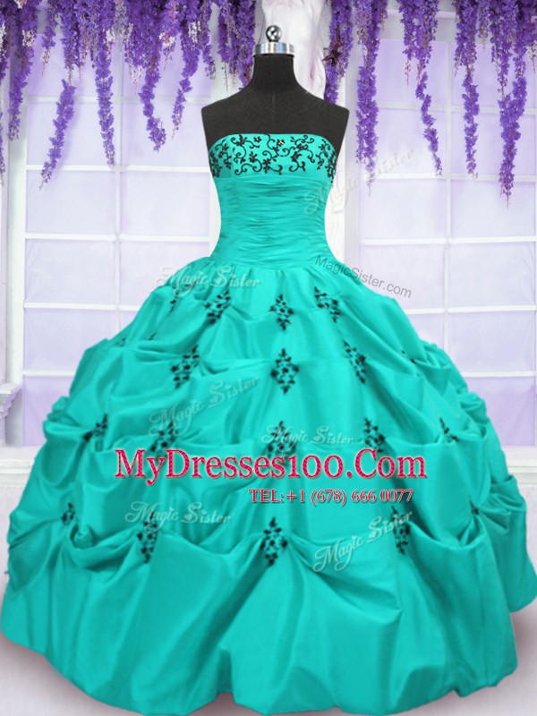 Pretty Mermaid Aqua Blue Taffeta Lace Up Sweet 16 Dress Sleeveless Floor Length Embroidery and Pick Ups