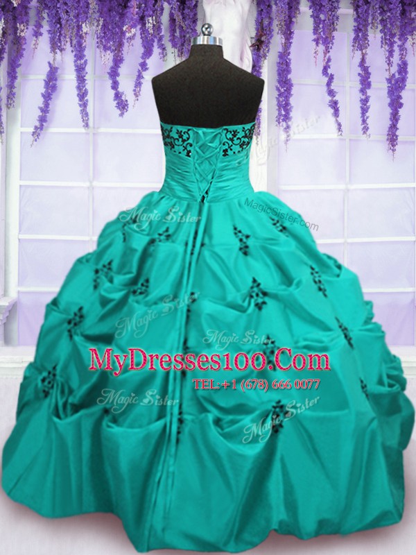 Pretty Mermaid Aqua Blue Taffeta Lace Up Sweet 16 Dress Sleeveless Floor Length Embroidery and Pick Ups