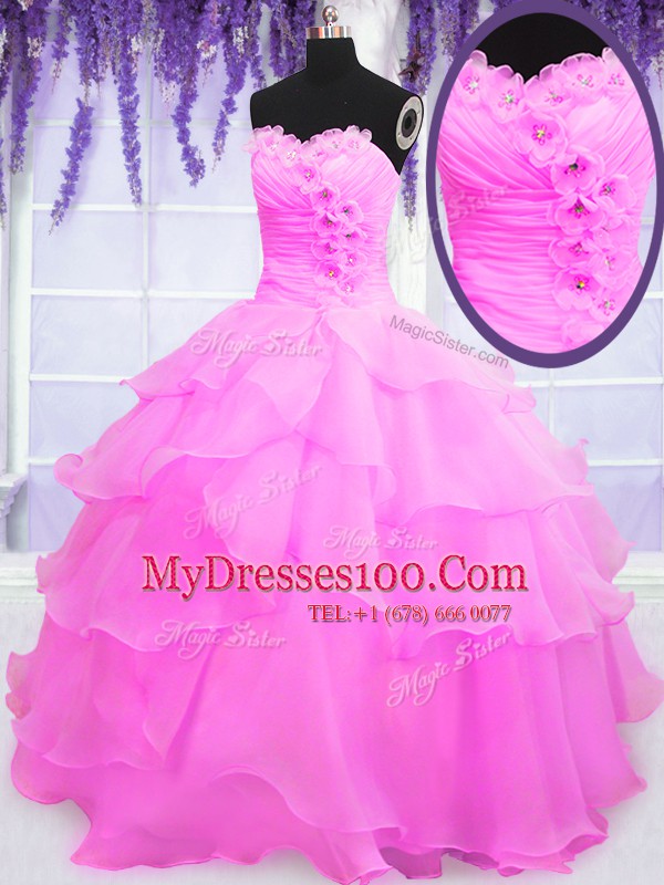 Ruffled Sweetheart Sleeveless Lace Up Sweet 16 Quinceanera Dress Hot Pink Organza