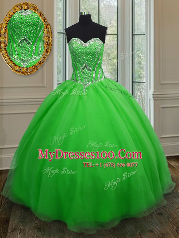 Fantastic Sleeveless Organza Floor Length Lace Up Quinceanera Gowns in with Beading and Belt
