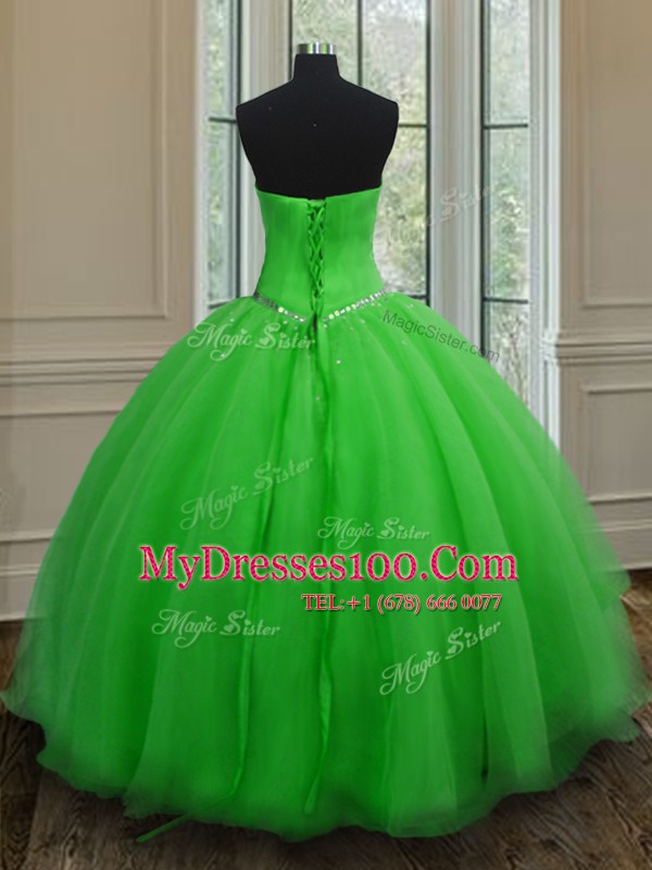Fantastic Sleeveless Organza Floor Length Lace Up Quinceanera Gowns in with Beading and Belt