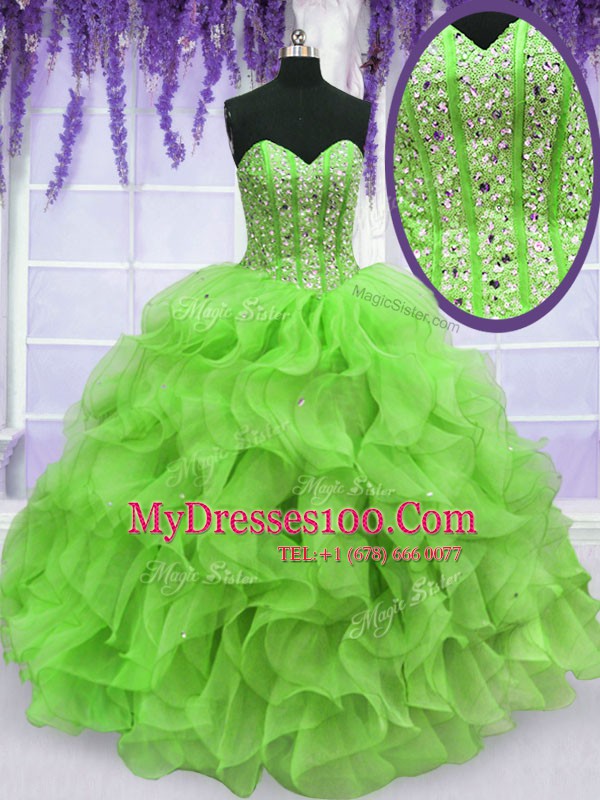 Floor Length Lace Up Ball Gown Prom Dress for Military Ball and Sweet 16 and Quinceanera with Ruffles and Sequins