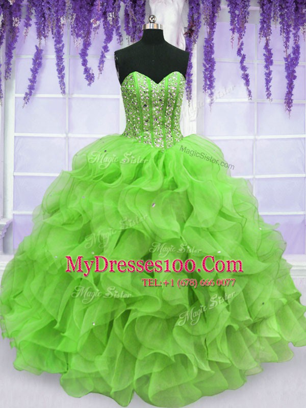 Floor Length Lace Up Ball Gown Prom Dress for Military Ball and Sweet 16 and Quinceanera with Ruffles and Sequins