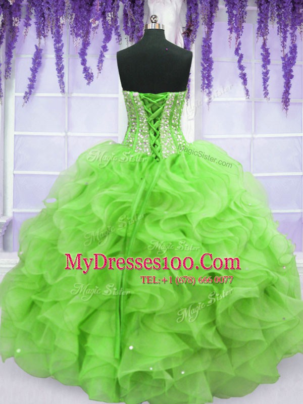 Floor Length Lace Up Ball Gown Prom Dress for Military Ball and Sweet 16 and Quinceanera with Ruffles and Sequins