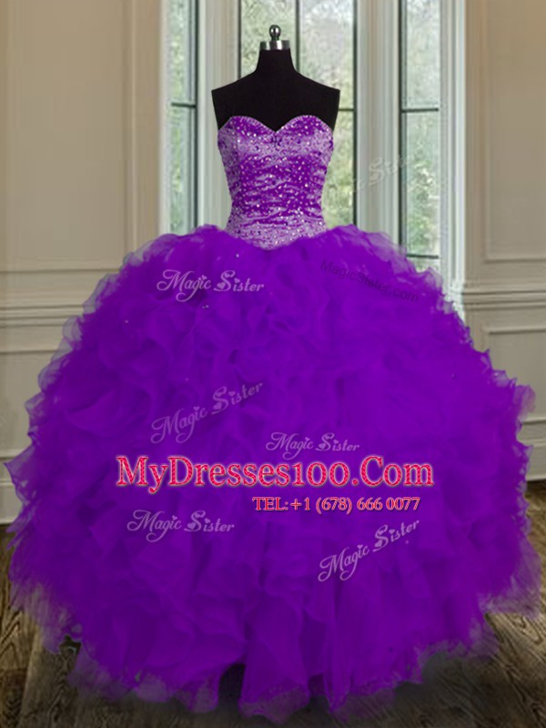 Cheap Eggplant Purple Sleeveless Tulle Lace Up Sweet 16 Dress for Military Ball and Sweet 16 and Quinceanera