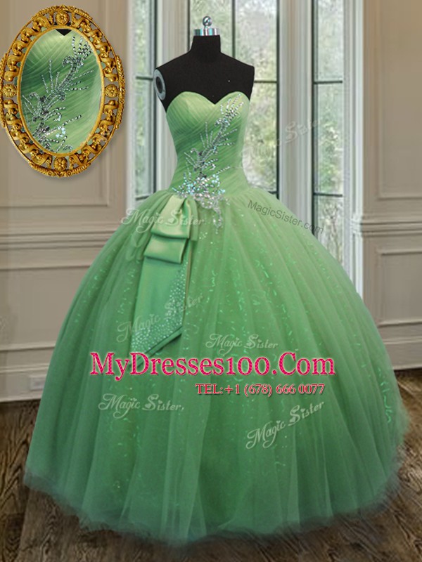 Cheap Sweetheart Sleeveless Lace Up Quinceanera Gown Yellow Green Tulle