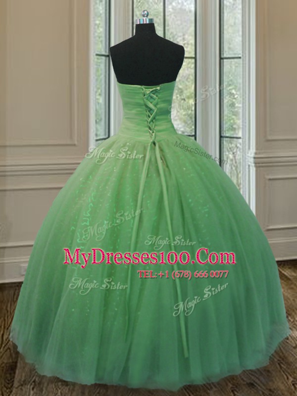 Cheap Sweetheart Sleeveless Lace Up Quinceanera Gown Yellow Green Tulle