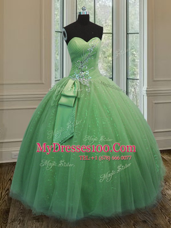 Cheap Sweetheart Sleeveless Lace Up Quinceanera Gown Yellow Green Tulle