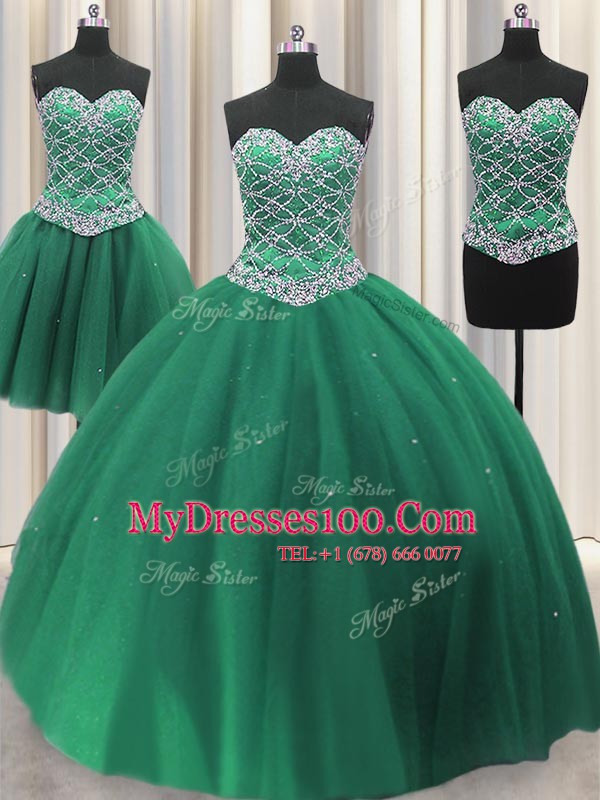 Trendy Three Piece Sleeveless Beading and Ruffles Lace Up Quinceanera Dress