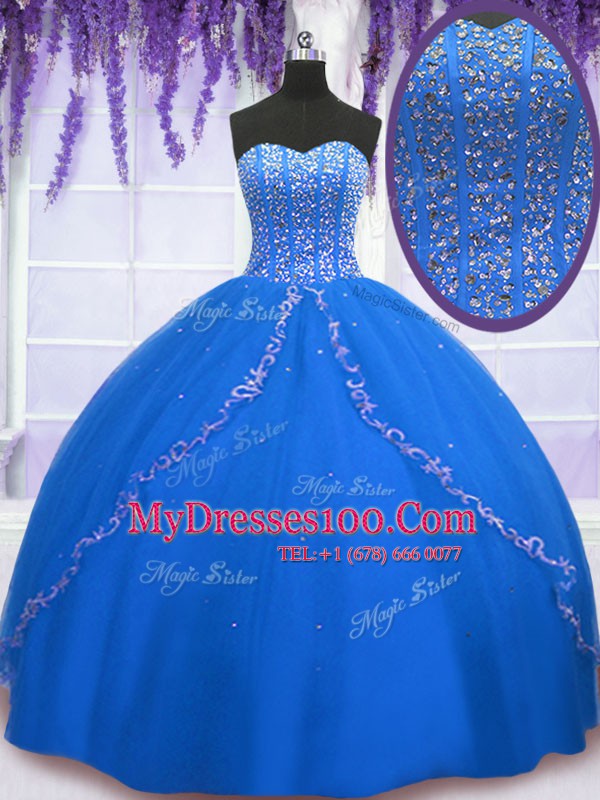 Sleeveless Lace Up Floor Length Beading and Sequins Sweet 16 Dresses