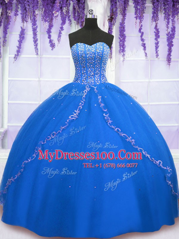 Sleeveless Lace Up Floor Length Beading and Sequins Sweet 16 Dresses