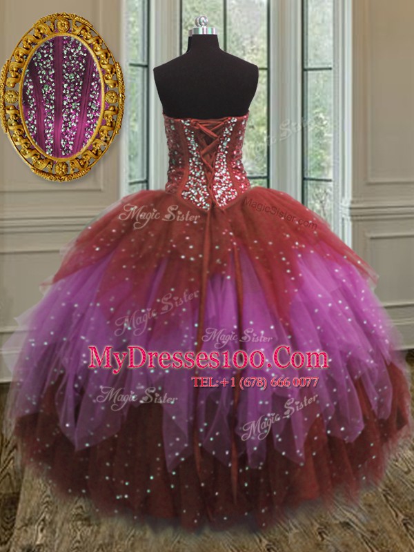 Customized Three Piece Multi-color Sweet 16 Dress Military Ball and Sweet 16 and Quinceanera and For with Beading Sweetheart Sleeveless Lace Up