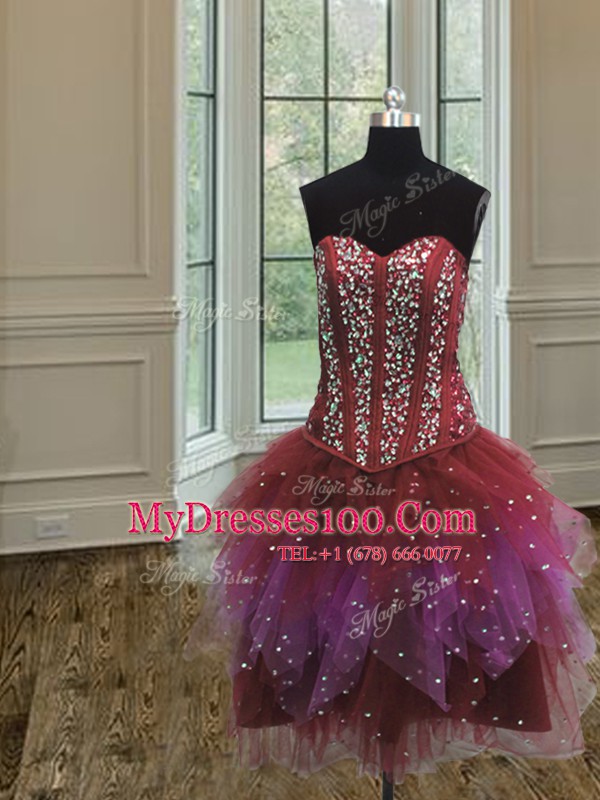 Customized Three Piece Multi-color Sweet 16 Dress Military Ball and Sweet 16 and Quinceanera and For with Beading Sweetheart Sleeveless Lace Up