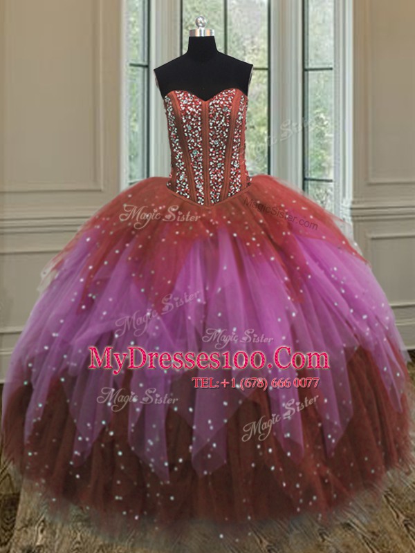 Customized Three Piece Multi-color Sweet 16 Dress Military Ball and Sweet 16 and Quinceanera and For with Beading Sweetheart Sleeveless Lace Up