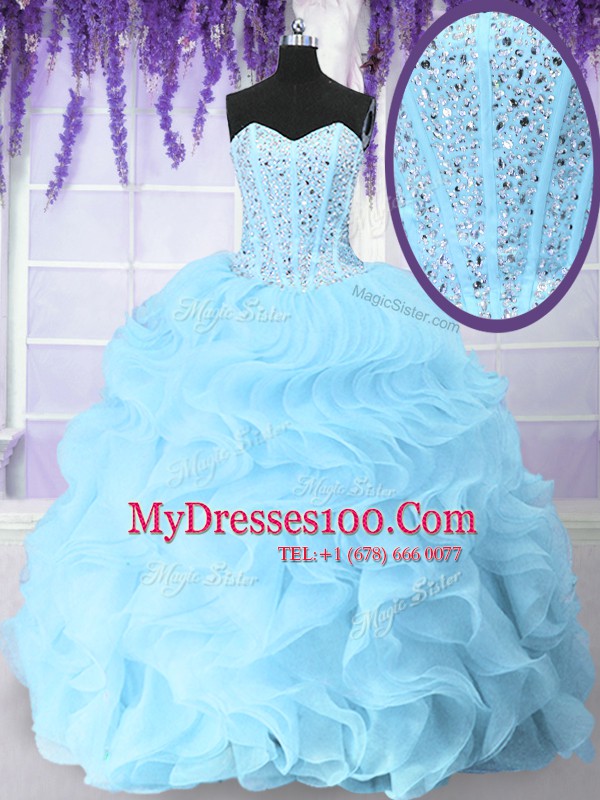 Dynamic Floor Length Blue Quinceanera Gowns Sweetheart Sleeveless Lace Up