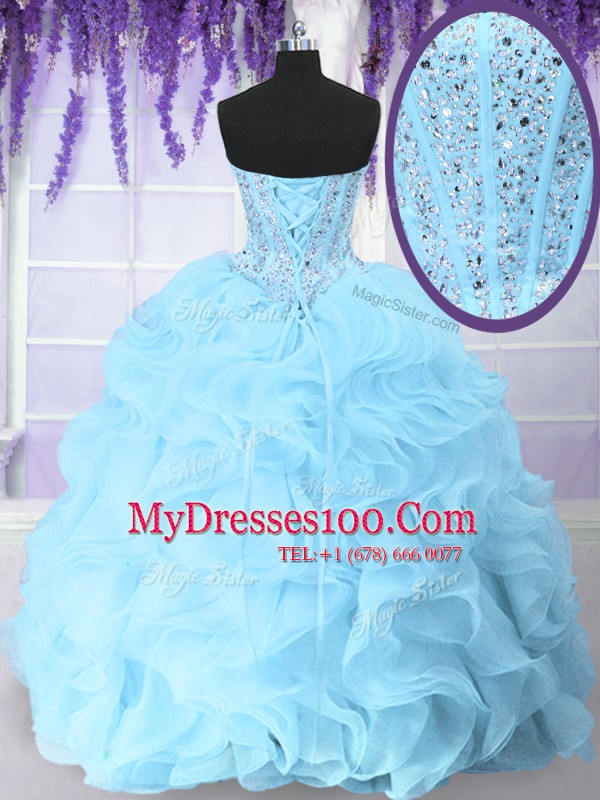 Dynamic Floor Length Blue Quinceanera Gowns Sweetheart Sleeveless Lace Up