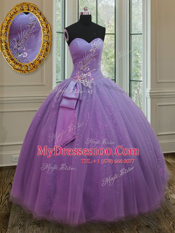 Latest Sleeveless Lace Up Floor Length Beading and Ruching and Bowknot Quinceanera Dresses