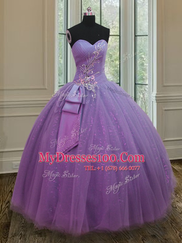 Latest Sleeveless Lace Up Floor Length Beading and Ruching and Bowknot Quinceanera Dresses
