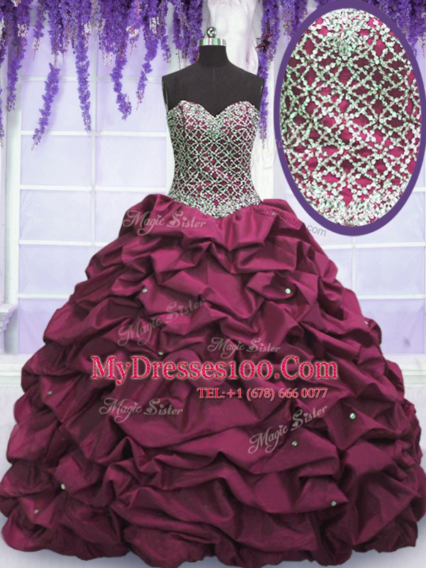 Sweetheart Sleeveless Taffeta Quinceanera Gown Beading and Sequins and Pick Ups Lace Up
