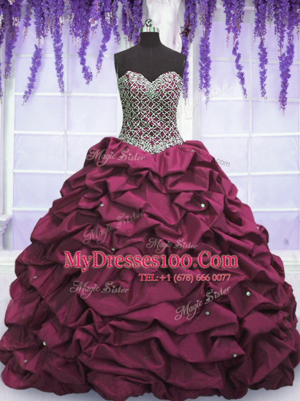 Sweetheart Sleeveless Taffeta Quinceanera Gown Beading and Sequins and Pick Ups Lace Up