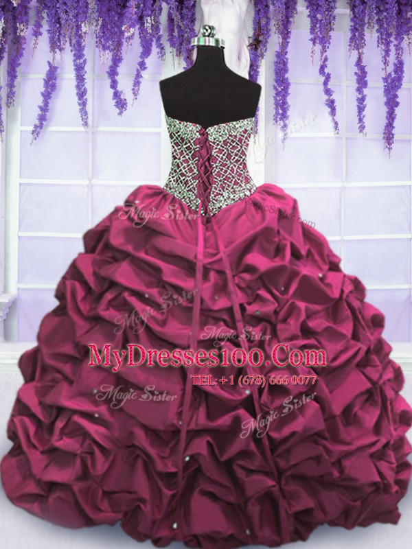 Sweetheart Sleeveless Taffeta Quinceanera Gown Beading and Sequins and Pick Ups Lace Up