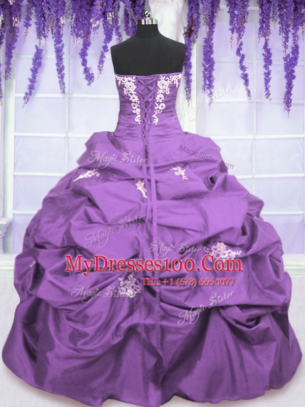 Lavender Sleeveless Appliques and Pick Ups Floor Length Quince Ball Gowns