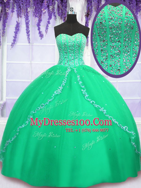 Nice Sequins Floor Length Ball Gowns Sleeveless Green Sweet 16 Quinceanera Dress Lace Up