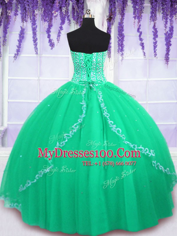 Nice Sequins Floor Length Ball Gowns Sleeveless Green Sweet 16 Quinceanera Dress Lace Up