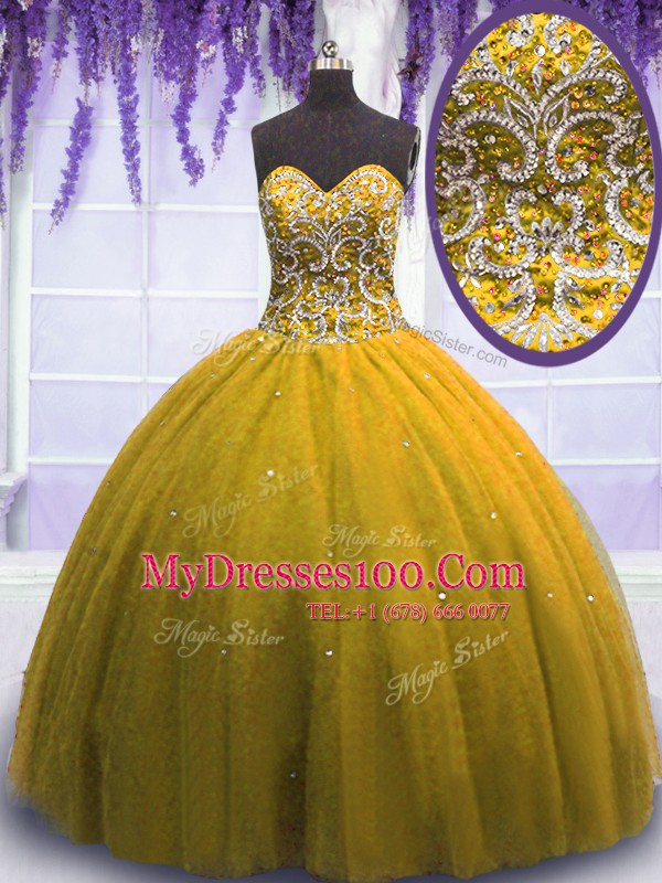 Pretty Brown Sweetheart Lace Up Beading 15 Quinceanera Dress Sleeveless