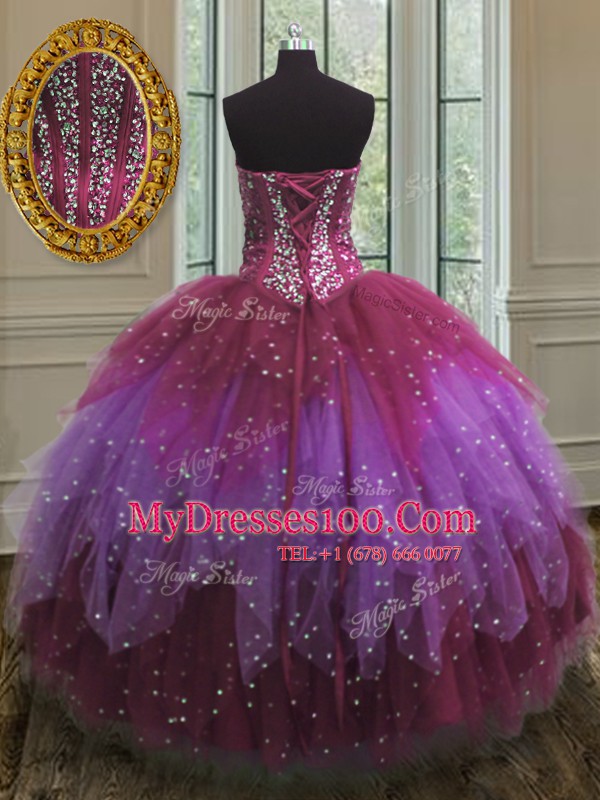 Three Piece Sequins Floor Length Multi-color Vestidos de Quinceanera Sweetheart Sleeveless Lace Up