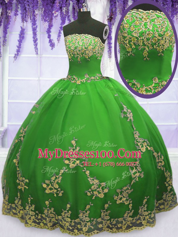 Elegant Tulle Sleeveless Floor Length 15th Birthday Dress and Appliques